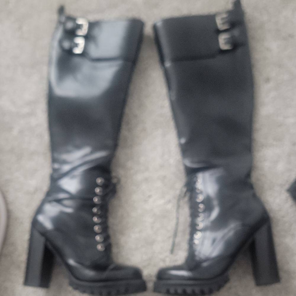 Jeffrey Campbell Black Heeled Boots with Buckle Detail
